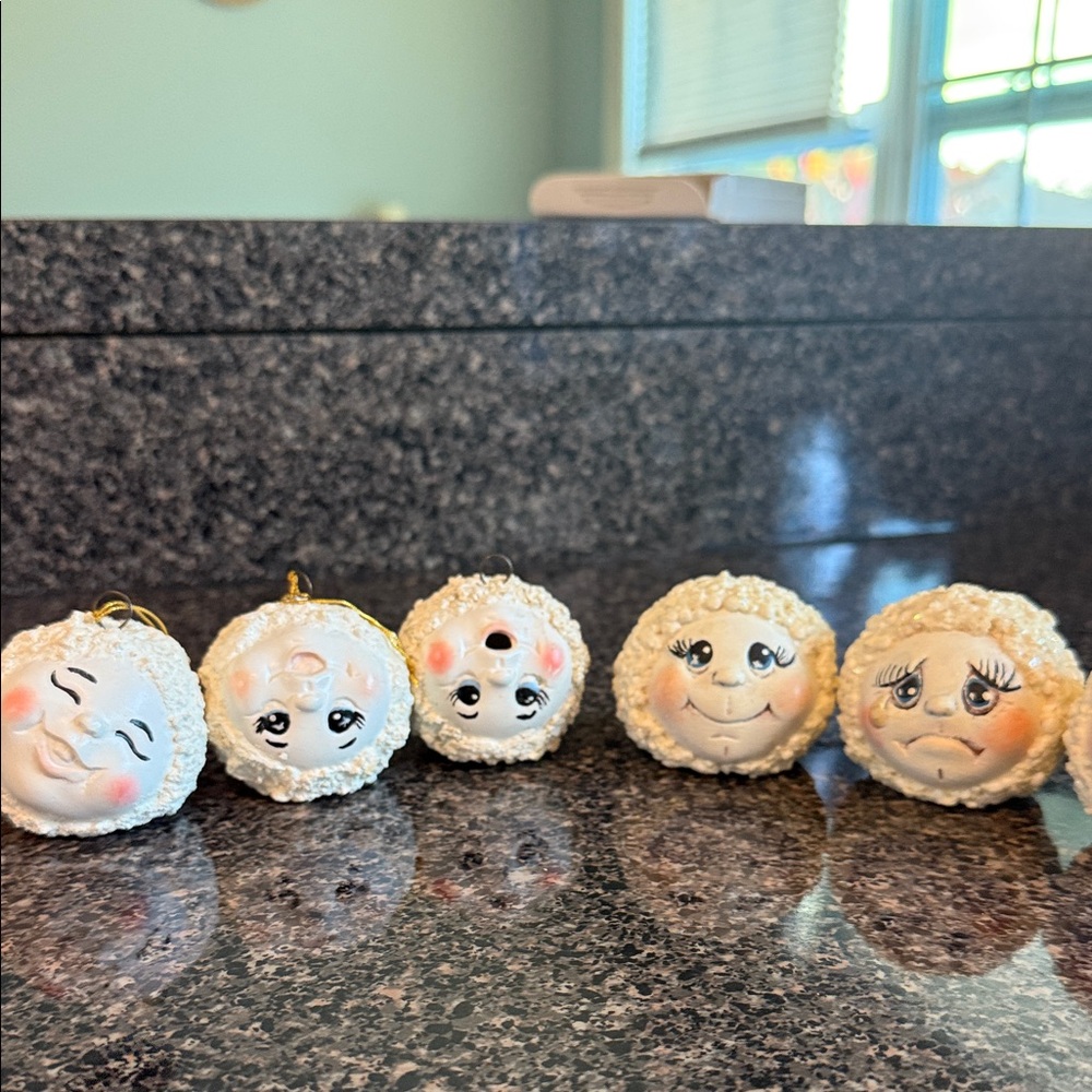 Vintage Handmade Ceramic Charming White Moon Face Ornaments